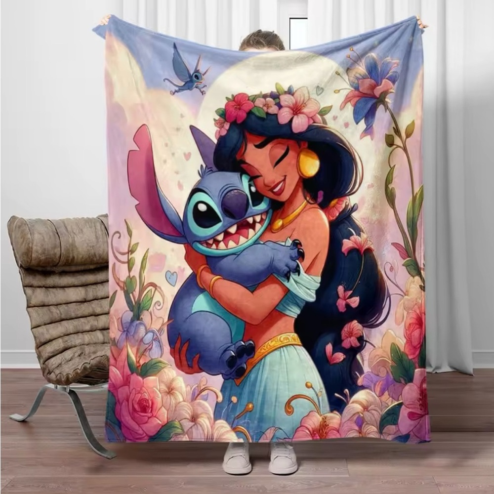 COPY - Stitch and Princess Jasmine Printed flannel blanket.
